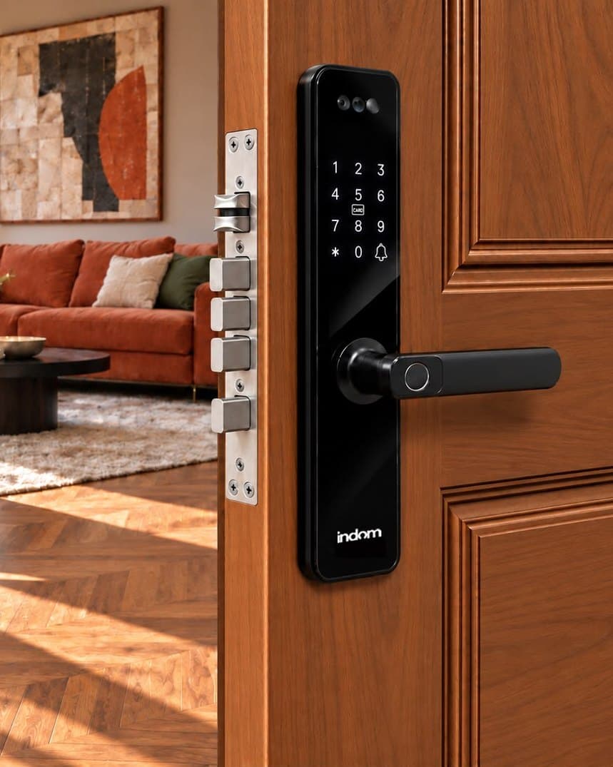 Puerta abierta con la cerradura instalada